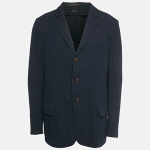 giorgio armani navy blue patterned crepe single breasted blazer xxxl