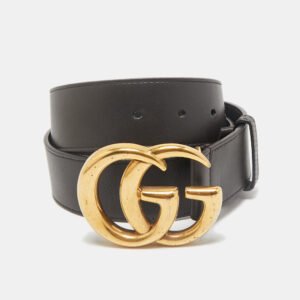 gucci dark brown leather gg marmont buckle belt 80cm