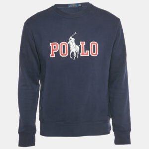 polo ralph lauren navy blue logo print cotton blend sweatshirt s