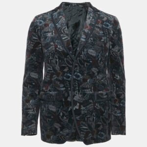 salvatore ferragamo multicolor feather print velvet blazer s
