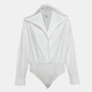alaia white cotton hooded wrap bodysuit top s