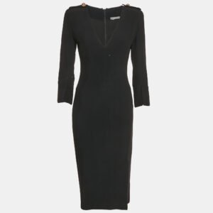 alexander mcqueen black crepe v-neck midi dress s