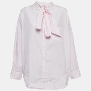 balenciaga pink/white stripe cotton neck tie detail oversized shirt s