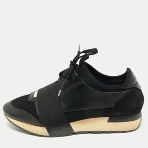 luxury-women-balenciaga-used-shoes-p1193365-001.jpg balenciaga black leather and mesh race runner sneakers size 38