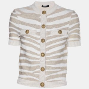 luxury-women-balmain-used-clothes-p1163199-002.jpg balmain metallic beige zebra detail stretch knit cardigan s