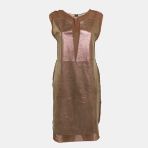 bottega veneta brown leather round neck sleeveless short dress s