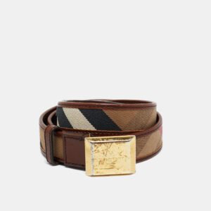 burberry brown house check canvas and leather logo plague belt 85cm