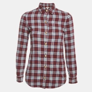 burberry burgundy checks cotton long sleeve shirt xs