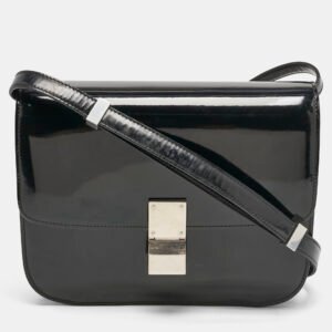 celine black patent leather medium classic box shoulder bag