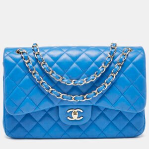 chanel blue quilted leather jumbo classic double flap bag