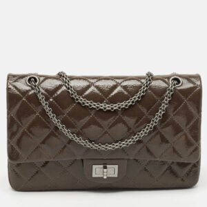 chanel olive green quilted patent leather classic 227 reissue 2.55 flap bag
