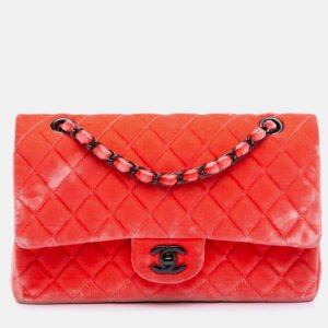 chanel red medium classic velvet double flap
