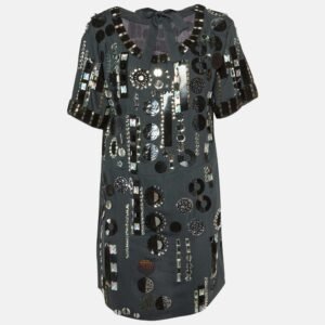chloe ardoise grey wool embellished shift dress m