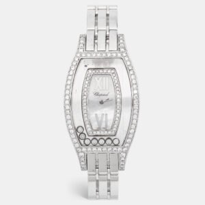 chopard mother of pearl diamonds 18k white gold happy diamonds 20/9029 women's wristwatch 28 mm