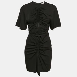 christopher esber black stretch crepe cut-out ruche tie up mini dress s