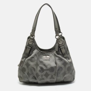 coach grey signature satin and leather madison maggie hobo