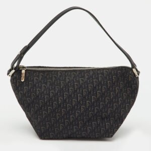 dior black oblique canvas and leather vintage baguette bag