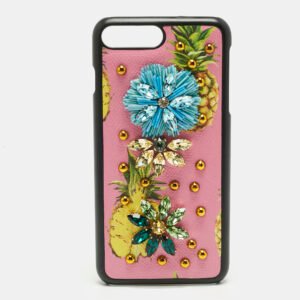 dolce & gabbana multicolor fruit print leather crystal embellished iphone 7 plus case