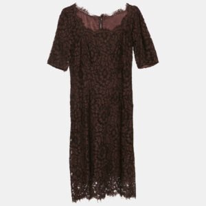 dolce & gabbana brown corded lace long sleeve midi dress m