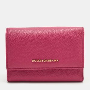dolce & gabbana pink leather logo trifold wallet