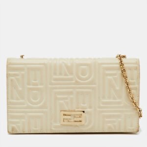 fendi white embossed leather chain clutch bag