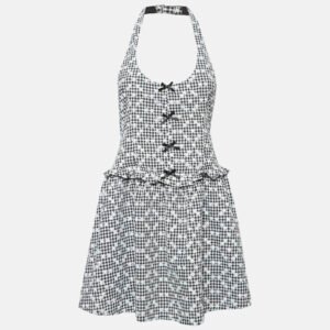 for love & lemons monogram floral embroidered checks mini dress m