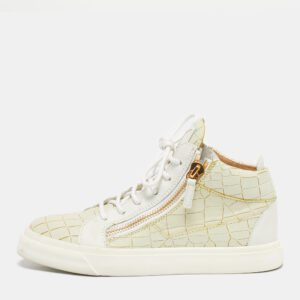 giuseppe zanotti cream/white croc embossed and leather high top sneakers size 38