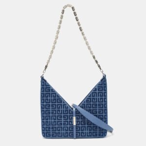 givenchy blue monogram denim and leather cut out chain bag