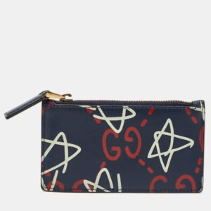 gucci navy blue leather ghost coin zip card holder