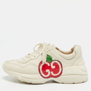 gucci cream leather logo rhyton sneakers size 40