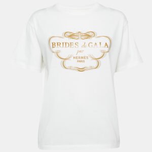 herm&egrave;s white printed cotton crew neck t-shirt m