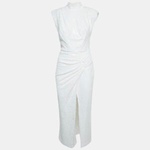 itmfl white sequin draped sleeveless long dress s