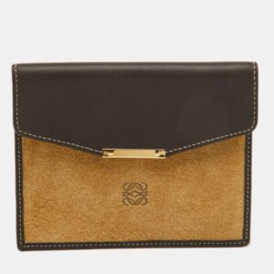 loewe beige/dark brown suede and leather anagram wallet