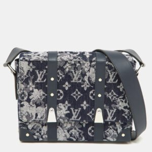 louis vuitton navy blue monogram tapestry trunks pm bag