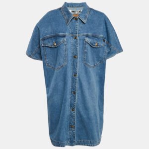 mcq by alexander mcqueen blue washed denim shirt dress l