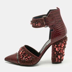 nicholas kirkwood burgundy croc embossed and crystal embellished pumps size 36