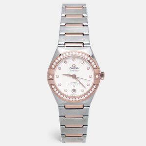 omega silver dial sedna&trade; gold diamond stainless steel constellation co-axial 131.25.29.20.52.001 women's watch 29 mm