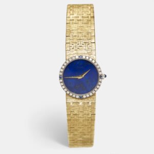 piaget lapiz diamonds sapphire 18k yellow gold vintage cocktail 9706 women's wristwatch 24 mm