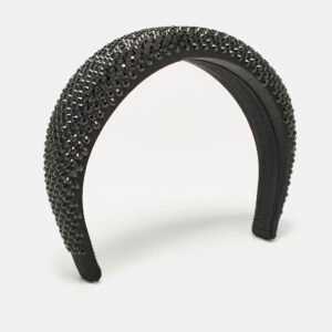 prada black crystals embellished satin headband