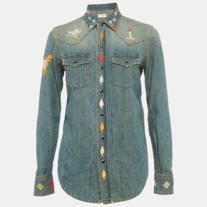 luxury-women-saint-laurent-paris-used-clothes-p1168116-003.jpg saint laurent blue embroidered denim button front blouse s