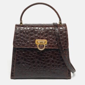 salvatore ferragamo dark brown crocodile kelly top handle bag