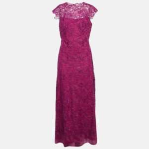 tadashi shoji burgundy floral lace maxi dress m