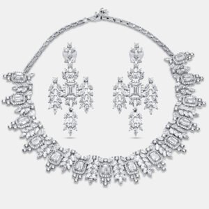 55.46 cts marquise round emerald 18k white gold lab grown diamonds necklace set
