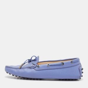 tod's blue leather bow slip on loafers size 36