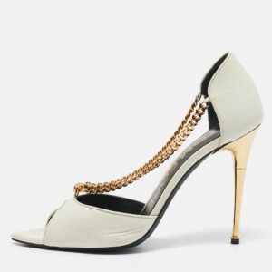 tom ford white leather chain detail open toe pumps size 38