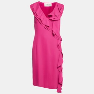 luxury-women-valentino-used-clothes-p1190510-005.jpg valentino pink crepe asymmetric ruffle sleeveless short dress l