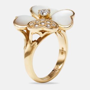 van cleef & arpels cosmos mother of pearl diamonds 18k rose gold medium model ring size 51