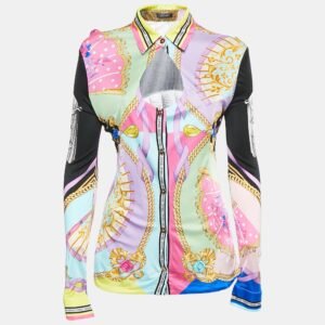 versace multicolor graphic print jersey button front top