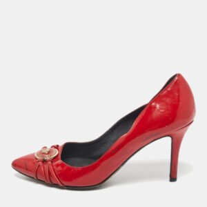 versace red patent leather medusa pointed toe  pumps size 37