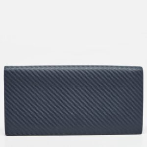 alfred dunhill navy blue leather long bifold wallet